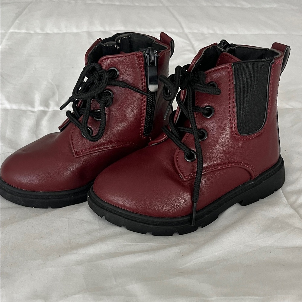 Kids Burgundy Lace-Up Boots